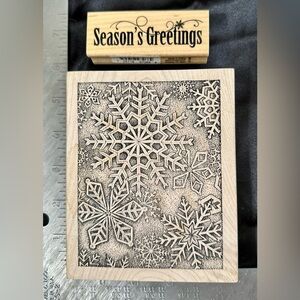 Season's Greetings/Snowflakes Wooden Stamp Set -  2 Piece